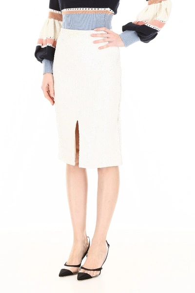 Shop Ganni Sequins Skirt In Egret