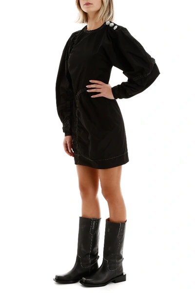 Shop Ganni Short Dress With Crystal Buttons In Black