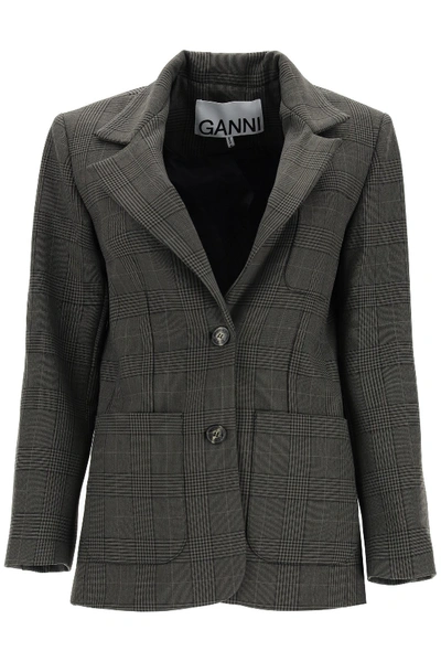 Shop Ganni Tartan Blazer In Kalamata Grey
