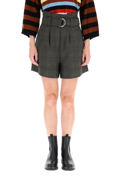 Shop Ganni Tartan Shorts In Kalamata Grey