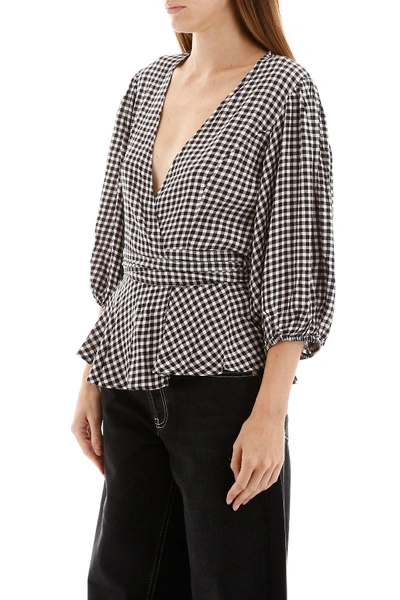 Shop Ganni Vichy Wrap Blouse In Black