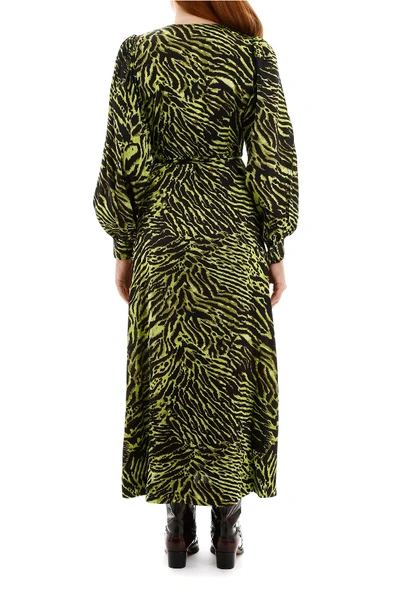 Shop Ganni Zebra-printed Wrap Dress In Lime Black