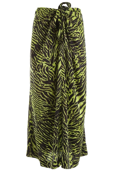 Shop Ganni Zebra Print Skirt In Lime Black