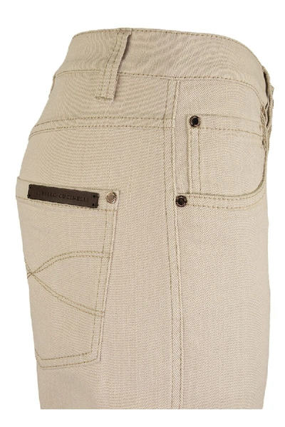 Shop Brunello Cucinelli Garment-dyed Straight Leg Trousers In Soft Denim With Shiny Selvedge In Beige