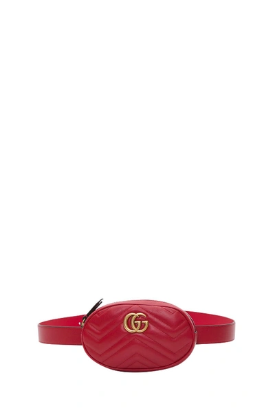 Shop Gucci Gg Marmon Belt Bag In Chevron Leather In Red