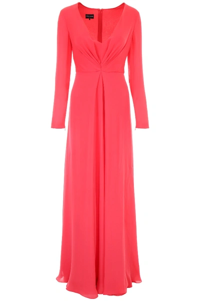 Shop Giorgio Armani Long Silk Dress In Rosso