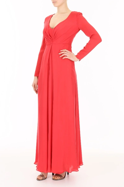 Shop Giorgio Armani Long Silk Dress In Rosso