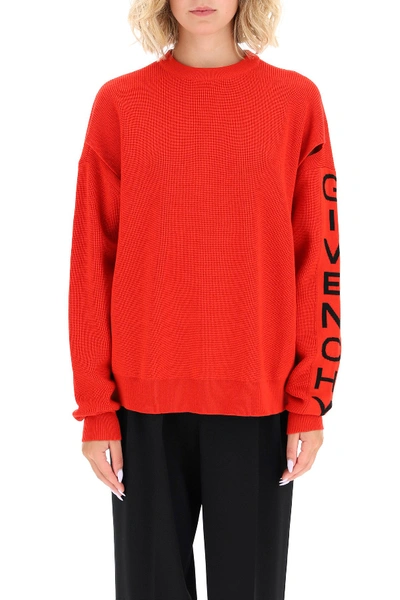 Shop Givenchy Micro Ribbed Sweater With Logo In Red Black