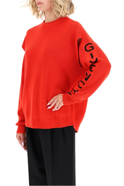 Shop Givenchy Micro Ribbed Sweater With Logo In Red Black