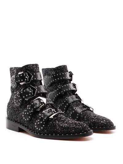 Shop Givenchy Glitter Ankle Boots With Buckle Closure In Nero, Oro