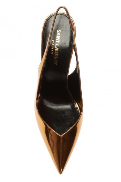 Shop Saint Laurent Gold Kiki Slingback In Leather In Grigio