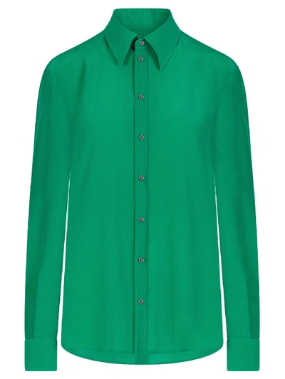 Shop Dolce & Gabbana Green Silk Shirt