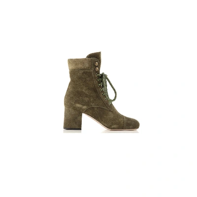 Shop Miu Miu Green Suede Ankle Boots In Beige