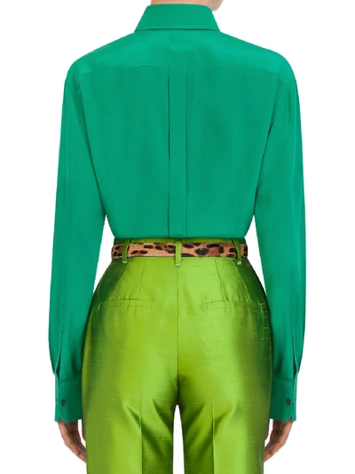 Shop Dolce & Gabbana Green Silk Shirt