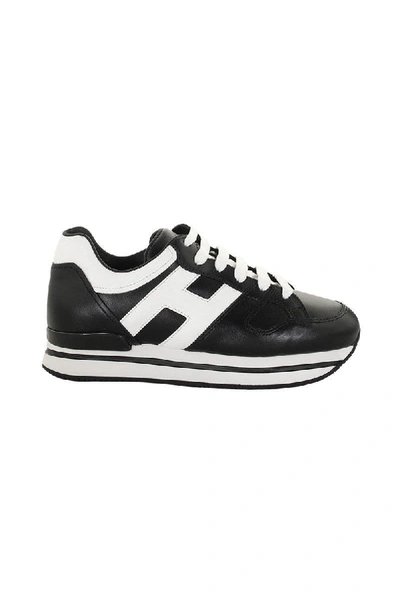 Shop Hogan H222 Leather Sneakers In Black/white