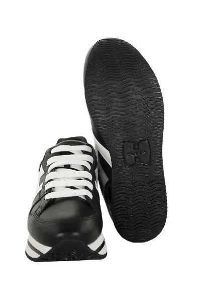 Shop Hogan H222 Leather Sneakers In Black/white