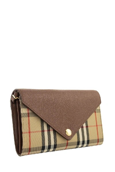 Shop Burberry Hanna Vintage Check And Leather Wallet With Detachable Strap In Tan