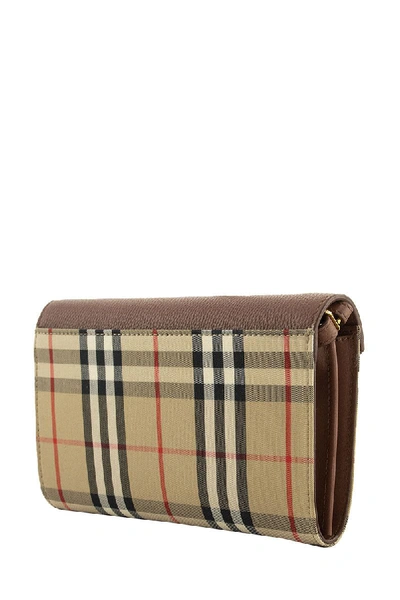 Shop Burberry Hanna Vintage Check And Leather Wallet With Detachable Strap In Tan