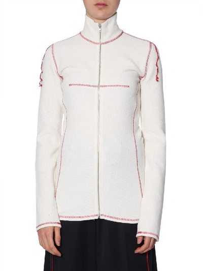 Shop Mm6 Maison Margiela High Collar Cardigan In White