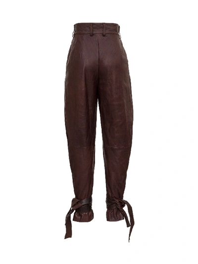 Shop Dolce & Gabbana High Waisted Leather Pants In Brown