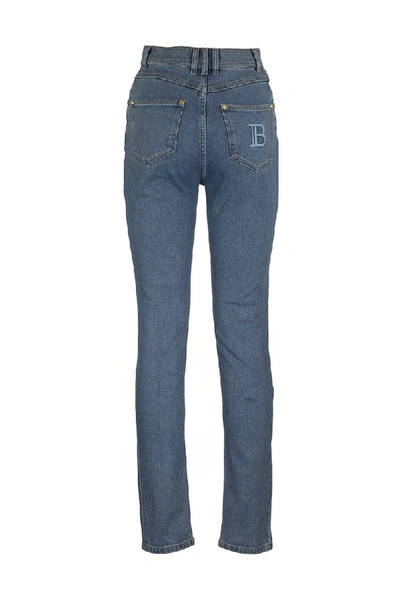 Shop Balmain High-rise Jeans Skinny L.blue Trousers In Light Blue