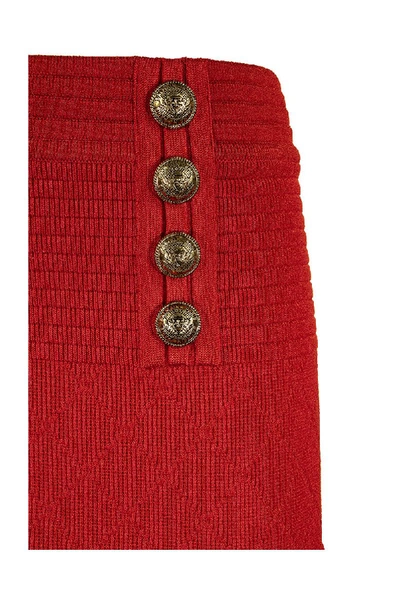 Shop Balmain High-waisted Double-buttoned Red Knit Skirt