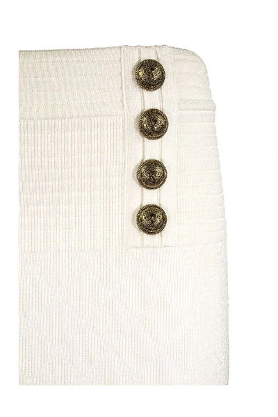 Shop Balmain High-waisted Double-buttoned White Knit Skirt