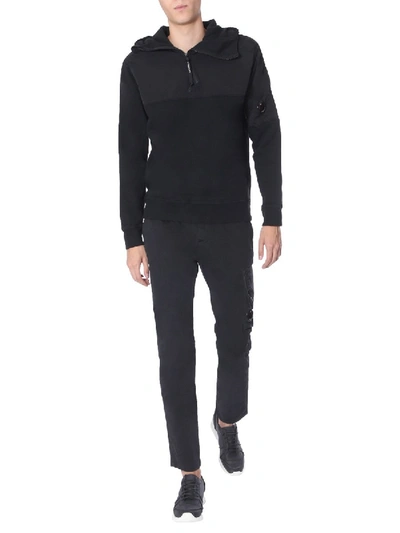 Shop C.p. Company Hooded Sweatshirt With Half Zip In Black