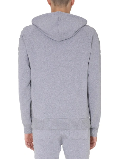 Shop Balmain Hooded Sweatshirt With Zip In Grey