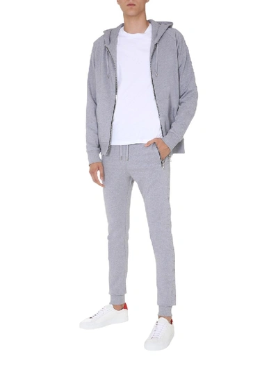 Shop Balmain Hooded Sweatshirt With Zip In Grey