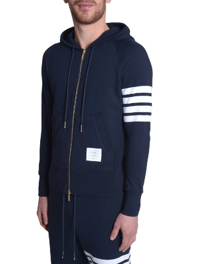 Shop Thom Browne Hooded Sweatshirt With Zip In Blue