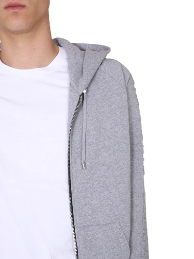 Shop Balmain Hooded Sweatshirt With Zip In Grey