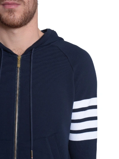 Shop Thom Browne Hooded Sweatshirt With Zip In Blue