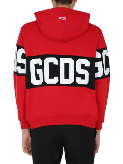 Gcds Band Logo Print Pullover Hoodie In Red