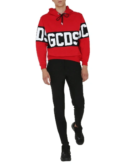 Gcds Band Logo Print Pullover Hoodie In Red