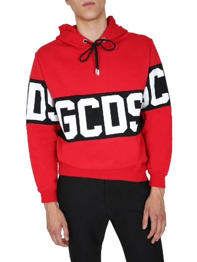 Gcds Band Logo Print Pullover Hoodie In Red