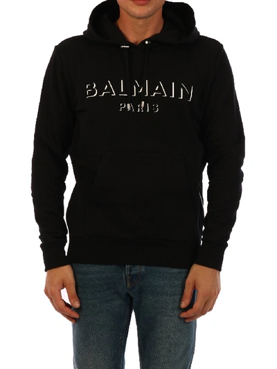 Shop Balmain Hoodie 3d Logo Black