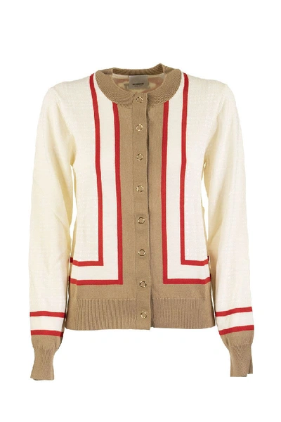 Shop Burberry Hope Archive Society Intarsia Wool Cardigan In White