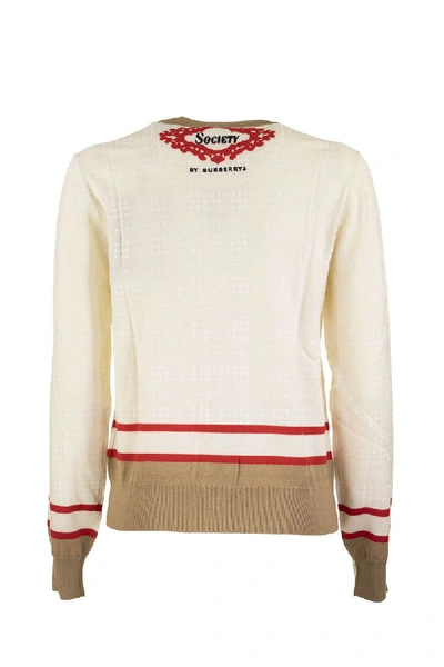 Shop Burberry Hope Archive Society Intarsia Wool Cardigan In White