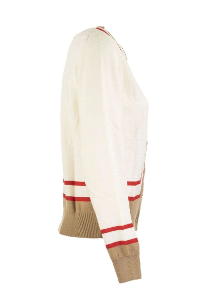 Shop Burberry Hope Archive Society Intarsia Wool Cardigan In White