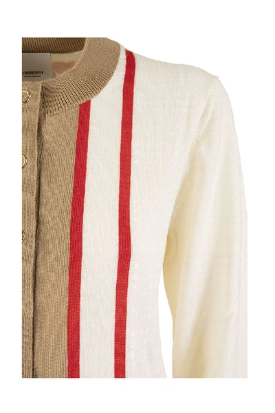 Shop Burberry Hope Archive Society Intarsia Wool Cardigan In White