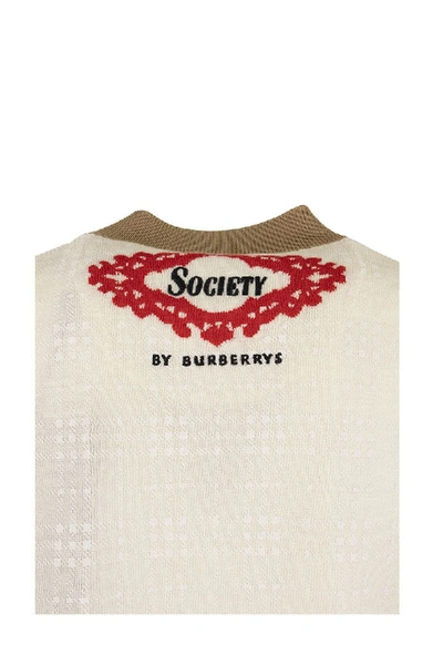 Shop Burberry Hope Archive Society Intarsia Wool Cardigan In White