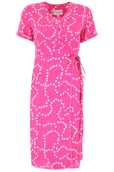 Shop Hvn Heart-printed Vera Dress In Hot Pink String Of Herats