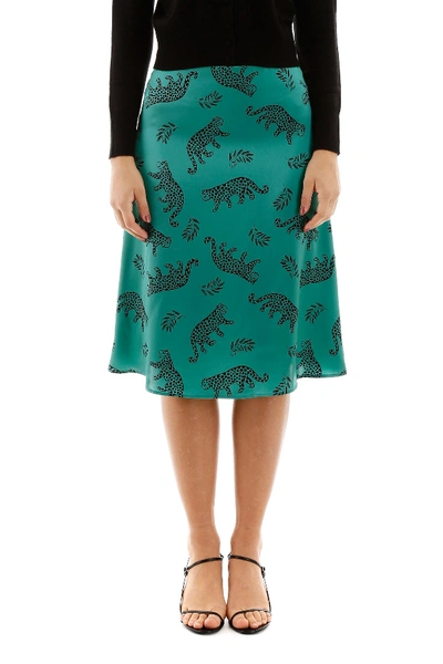 Shop Hvn Wiona Skirt In Green Shiny Tarzan Leopard