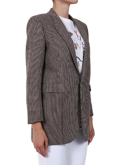 Shop Saint Laurent Jacket In Prince Of Wales Tweed In Beige