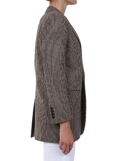 Shop Saint Laurent Jacket In Prince Of Wales Tweed In Beige