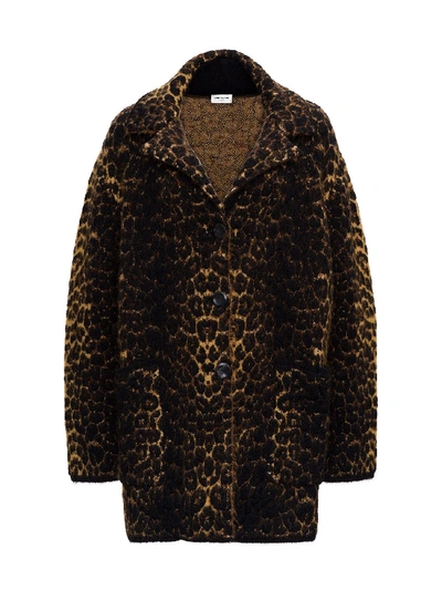 Shop Saint Laurent Jacquard Coat With Leopard Print In Beige