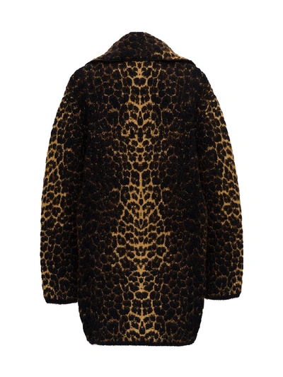 Shop Saint Laurent Jacquard Coat With Leopard Print In Beige