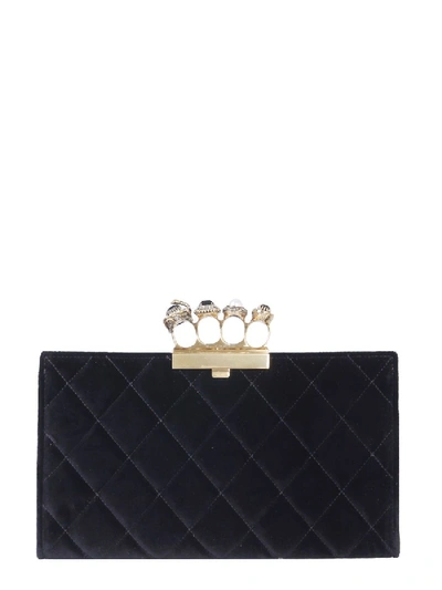 Shop Alexander Mcqueen Jeweled Four-ring Pouch In Black