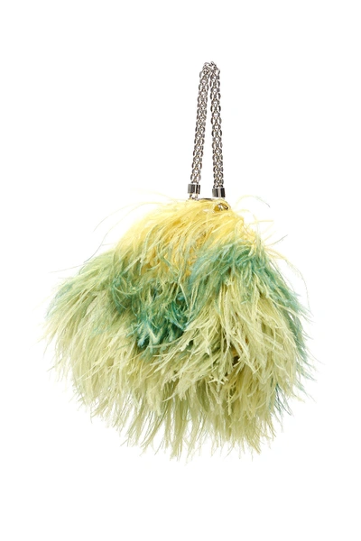 Shop Jimmy Choo Callie Chain Evening Clutch With Feathers In Citrusmint